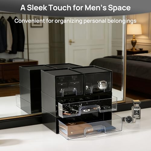 Vtopmart Black Stackable Storage Drawers, 2 Pack Wide Organizers - style: Wide-2pack-Black