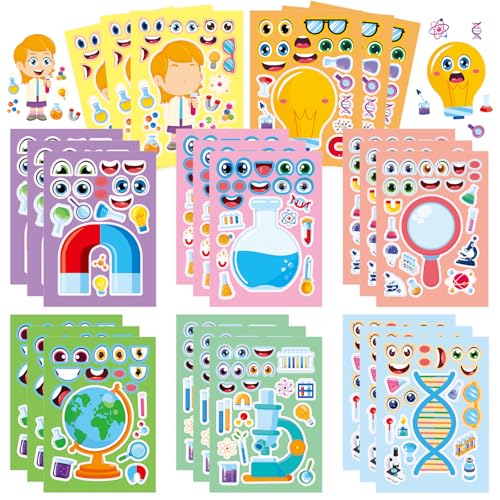 24-Sheet Make Your Own Science Sticker Kit | Microscope, DNA & Scientist Designs - Reusable Educational Decor for Classrooms & Kids Rooms - color: Science