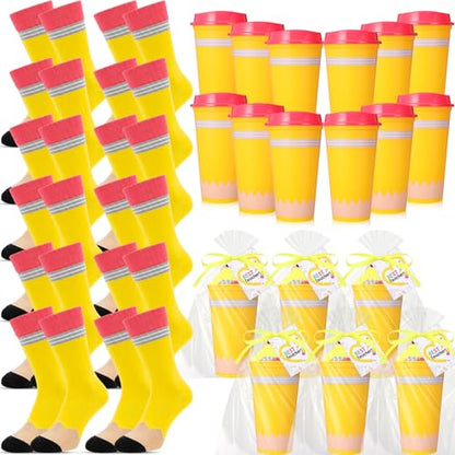 Cutecrop 52 Pcs Back to School Teachers Gifts Coffee Cup Fuzzy Socks - style: Yellow Crayon