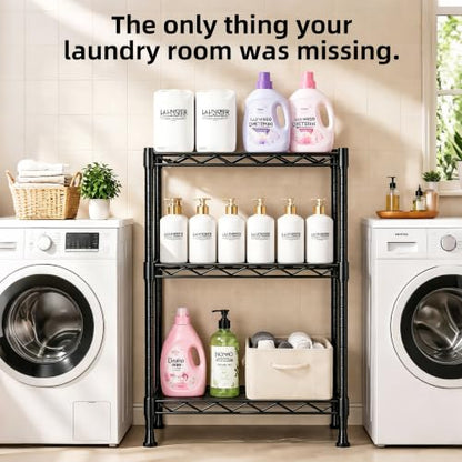 Lab Cosi 3 Tier Narrow Shelf 18.5" W Black Wire Rack, Adjustable Metal Storage Organizer for Bathroom Kitchen Entryway, Freestanding Shelf Unit - size: 18.5"W x 35"H x 12"D