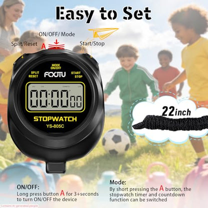 Sports Simple Stopwatch, Digital Single Lap/Split Memory Stopwatch Countdown Timer, On/Off, AAA Battery(Included), Child Friendly for Training Kids Coaches, Black - color: Black