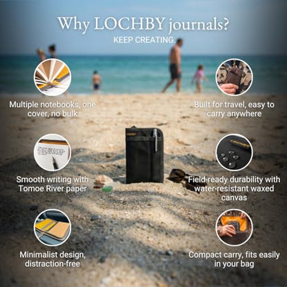 LOCHBY® Pocket Journal | Tomoe River 3.5" x 5.5" Notebook | Waxed Canvas | Ideal for Travelers & Daily Use, Fits Field Notes, Moleskine Cahier - color: Black, size: Pocket-size Zipper