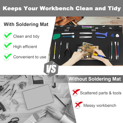 Extra Large Soldering Mat, 27.6''x15.7'' Oversized 932°F Heat Resistant Silicone Repair Mat for Electronics Phone Laptop Repair, BGA Soldering Gun Iron (Black - color: Black