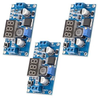 LM2596 DC-DC Buck Power Converter Module, AYWHP 3 PCS Adjustable 4-40V to 1.5-35V Premium Solid Capacitor Buck Converter with LED Voltmeter Display