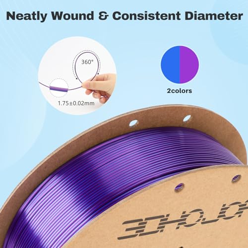 Silk PLA Filament 1.75mm Blue Purple Dual Color PLA 3D Printer Filament 2 in 1 Coextrusion 1KG Spool(2.2lbs) 3D Printing Filament Dimensional Accuracy +/- 0.03mm Fits for Most FDM 3D Printers - color: Blue Purple