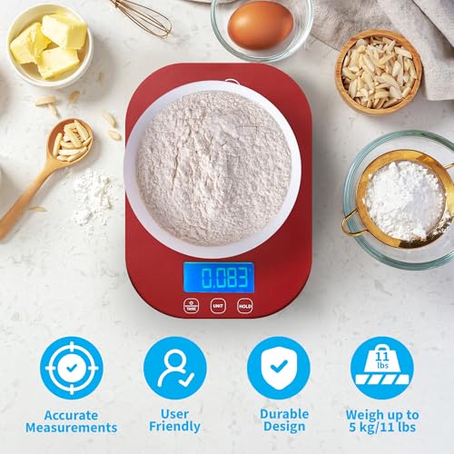 Smart Weigh Red Digital Food & Kitchen Scale for Weight Loss, Baking Ready - color: Red