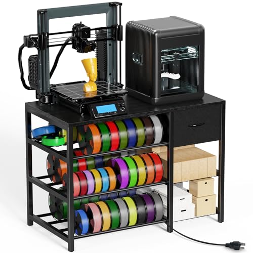 Frebomboo 3D Printer Filament Storage Rack, Black Versatile 3D Printer Stand Shelf with Drawer, Mobile 3-Tier Metal Filament Spool Holder, Perfect 3D Printer Cart Desk for Office Workshop Studio - style: Black