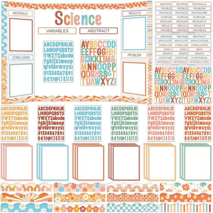 122Pcs Science Fair Board Supplies 72 Groovy Hippie Trim Scalloped Borders 36 Presentation Board Subtitles 6 Self Adhesive Project Titles 8 Letter Stickers for Classroom Office Decor(Groovy) - style: Groovy Hippie