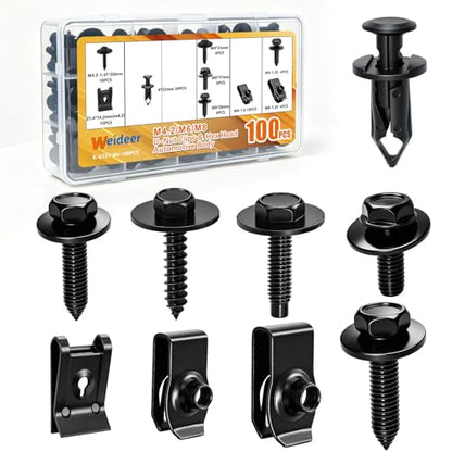 weideer 100PCS M4.2 M6 M8 Universal Fender Liner Screw U Nut Kit,Engine Splash Shield Hex Head Screw U Clips,Push Retainer Fastener Rivet Clips - color: BK-M4.2 M6 M8 Kit