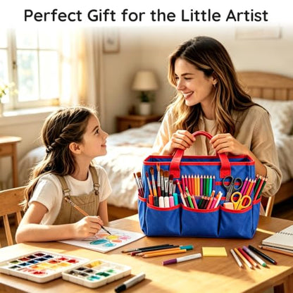 AUVCAS Art Supply Bag, Craft Organzier Tote Bag for Art Supplies, Deep Blue - color: Deep Blue (6.5"D x 13"W x 8.5"H)
