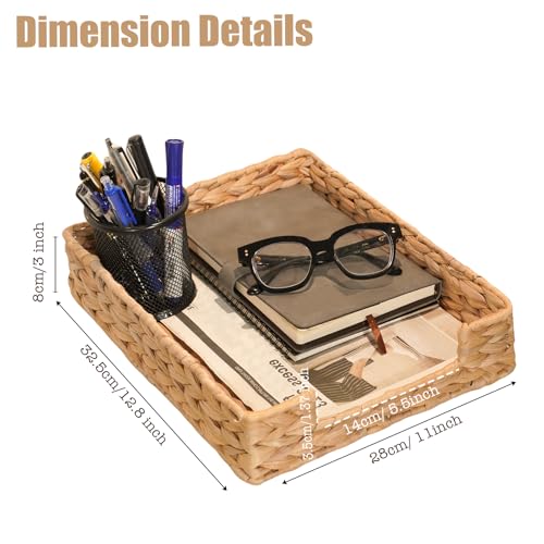 PINXIURY Water Hyacinth Letter Tray for A4 File Desk Mail Letter-Size Paper, Basket Woven Organizer, Magazine Files Storage, Office Document Organizer and Storage - color: Natural