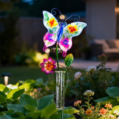 Butterfly Rain Gauge Outdoor Sloar Light for Garden Yard Decor