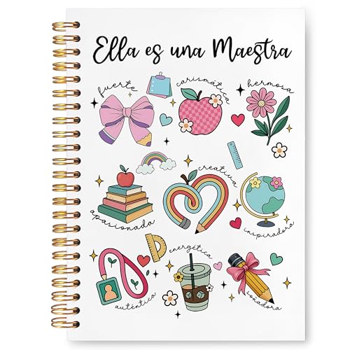 VIIJJUE Teacher Maestra Appreciation Gifts Notebook, Back to School Gifts for Teachers, Regalos Para Maestras Mujeres, Educator Hardcover Spiral Notebooks, 5.5x8.3 Inch - color: Teacher-02