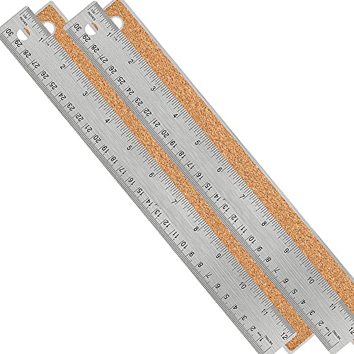 Metal Ruler 12 Inch, Non-Slip Cork Backing, Ink Bleed-Resistant Edge, 2 Pcs - style: 12" 2 PCS