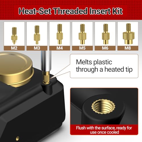 Heat-Set Threaded Insert Kit – 350PCS with 60W Digital Soldering Iron, Stand, Tweezers & M2 M3 M4 M5 M6 M8 Nuts, Screws & Caps for Plastic Thread Repair and DIY Projects - size: M2 M3 M4 M5 M6 M8
