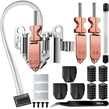 3PCS 0.25/0.4/0.6MM AD5X Nozzle Kit and 1PCS Hotend Heating Assembly, All Metal Quick-Detachable Nozzle Kit, 600mm/s High-Speed, with 3 Silicone Sock, 4 Nozzle Brush, 25 Cleaning Needles, Tweezer - size: 40PCS