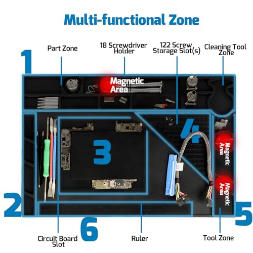 WEP M170 Silicone Soldering Mat 17.3x12.2 inches Heat-resistant with 8 Function Zones, Magnetic Mat/Soldering Mat for, electronics repair, DIY Projects - size: 17.3x12.2 inches