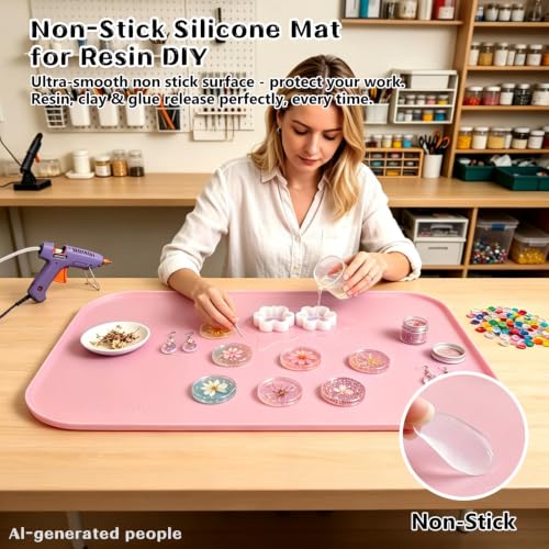 Silicone Mat with Edge for Bead Board: 28" x 20" Craft Mat with Raised Side - color: Pink, size: 28"L x 20"W