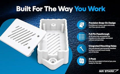 Premium ESP32 Computer Case, 2-Pack, Inject Molded, Passthrough (White)