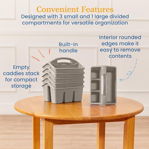 ECR4Kids 4-Compartment Small Storage Caddy Organizer, 6-Pack, Grey - color: Grey