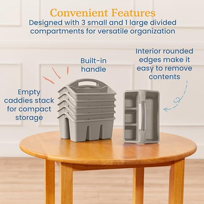 ECR4Kids 4-Compartment Small Storage Caddy Organizer, 6-Pack, Grey - color: Grey