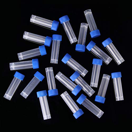 5ml Plastic Test Tubes Screw Caps Small Bottle Vial Storage Vial Storage Container for Lab-50pcs - color: Blue