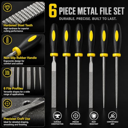 6pcs 140mm Mini Metal Rasp Needle Files Set, Wood Carving & Steel Filing Hand Tool for Woodworking