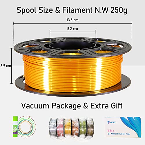 MIKA3D 6 Spools 1.75mm Silk PLA 3D Printer Filament Bundle, 6 Metallic Shiny Colors: Gold/Silver/Copper/Bronze/Coffee Gold/Rosegold, Each Spool 250g X 6 Spools, Total 1.5Kg 3D Printer Material - color: 6 Spools - Gold/Silver/Copper/Bronze/Coffee Gold/Rose