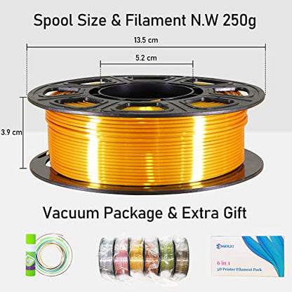 MIKA3D 6 Spools 1.75mm Silk PLA 3D Printer Filament Bundle, 6 Metallic Shiny Colors: Gold/Silver/Copper/Bronze/Coffee Gold/Rosegold, Each Spool 250g X 6 Spools, Total 1.5Kg 3D Printer Material - color: 6 Spools - Gold/Silver/Copper/Bronze/Coffee Gold/Rose