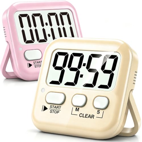 Antonki 2 Pack Digital Timer for Kids Classroom Kitchen Timers for Cooking - color: Lovely Pink + Light Peach