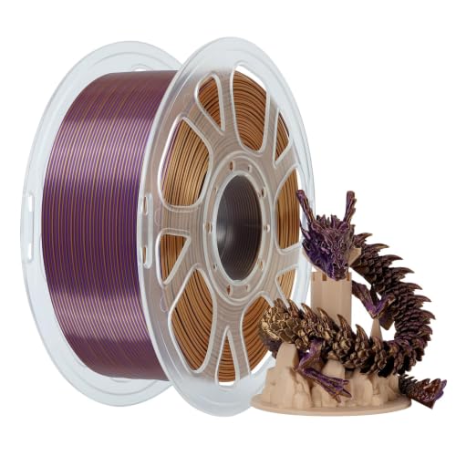Kingroon Silk PLA Filament, Dual Color PLA Filament, Multicolor 3D Printer Filament, Dimensional Accuracy 1.75mm (+/-0.02mm) 1kg Spool(2.2lbs), Gold Purple - color: 1kg-gold Purple, size: 1KG