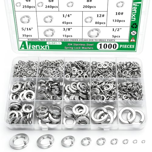 1000PCS Spring Lock Washers Assortment, 304 SS 9 SAE Sizes #4-1/2" - size: SAE-1000PCS