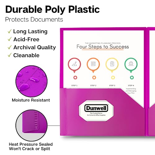 Dunwell Colored Plastic 2-Pocket Folders, 8.5x11, Assorted, 12 Pack - color: Assorted 6 Colors, size: 12 Pack