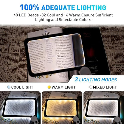 Full Page Magnifier with Light,Large Magnifying Glass for Reading,5X Magnifier for Seniors,Square Magnifying Glass Handheld,Lighted Book Magnifier,Big Vision Magnifier for Macular Degeneration