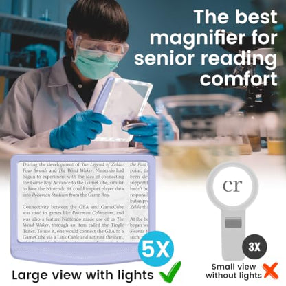 Rechargeable 5X Magnifying Glass for Reading, Large Bright Full Page Magnifier with Light, Handheld LED Dimmable Lighted, Lightweight Book Magnifier for Reading Small Prints Seniors - Purple - color: Purple