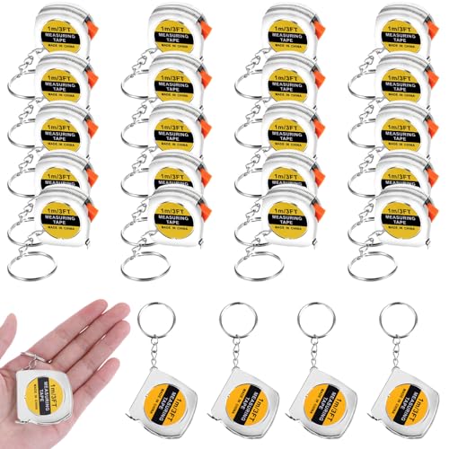 24 Pieces Tape Measure Keychains, 1.5 Inch Functional Mini Tape Measures with Stable Slide Lock Construction Party Favors Tapse Measure for Birthday Party Gift Bag Fillers Prize 1 m/ 3 ft - color: 24 Pcs Silver 1.5 Inch