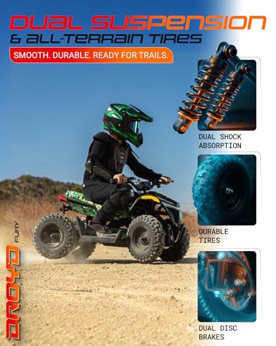 Droyd Electric ATV Fury, 36V Kids Quad Bike with 500W Brushless Powerful Motor, 8-10 Miles Long Range Electric 4 Wheeler with Throttle Controlled Dual Suspension for Boys Girls Ages 6+ (Red) - color: Red