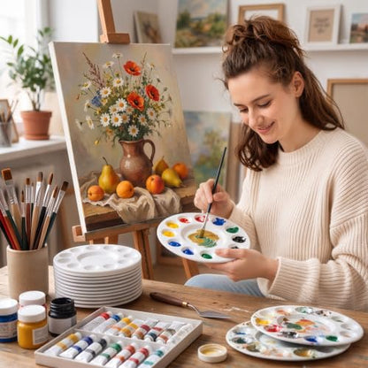 24 Pack Paint Palettes, Round Plastic Paint Palette Trays for Acrylic, Watercolor and Gouache, Reusable Paint Mixing Trays for Kids, Classroom, School and Art Parties - color: Circular 24 Pcs