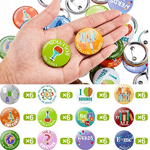 WILLBOND 72 Pcs Science Party Favor Pins Science Buttons Bulk, Cute - color: Cute