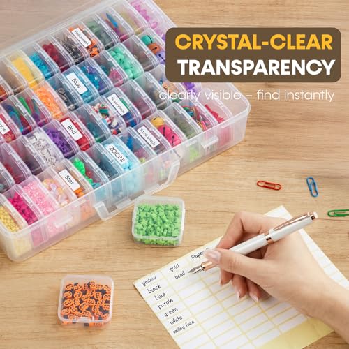 Portable Bead Organizer, 120Pcs Small Clear Storage Boxes with Hinged Lid and Large Craft Case with Handle, Mini Plastic Containers for Jewelry Making Diamonds Arts Screws Seeds Small Parts - size: 120 Pcs (2.16" x 2.16" x 0.78")