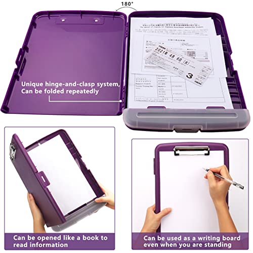 Clipboard with Storage, A4 Binder Nursing Clipboards with Pen Holder, Heavy Duty Storage Clipboards with Low Profile Clip, Clipboard Folder Side-Opening, Smooth Writing Clip Board (Purple) - color: Purple