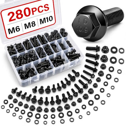 280 PCS Metric Screws Assortment Kit, M6 M8 M10 Flanged Nuts and Bolts