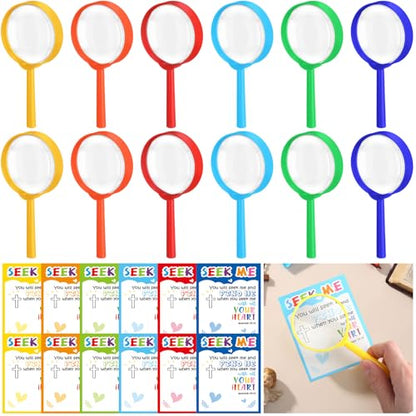 12 Set Magnifying Glasses Gifts Set for Kids 3X Handheld Magnifying Glasses with Bible Verse Cards 2026 VBS Christian Bulk Back to School Bulk for Students Preschool First Day of School Gifts