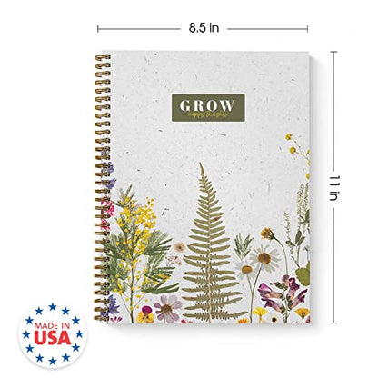 Grow Happy Thoughts Floral Spiral Notebook / 8.5" x 11" Journal / 120 College Ruled Pages/Durable Gloss Laminated Softcover/Gold Wire-o Spiral Binding/Made in the USA - color: Grow Happy Thoughts