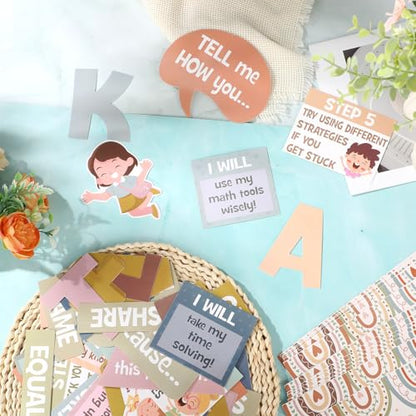 Pajean 85 Pcs Boho Math Bulletin Board Set Math Posters Classroom Decorations for Elementary Middle High School Mathematics Education Posters Teacher Supplies - style: Boho Math