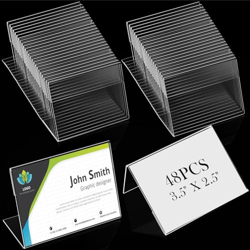 Teling 48 Pcs 3.5x2.5 Mini Acrylic Sign Holder Slant Back Display Stands