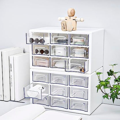 Stackable Desk Organizer with 9 Drawers, Clear Storage Box, White - color: White