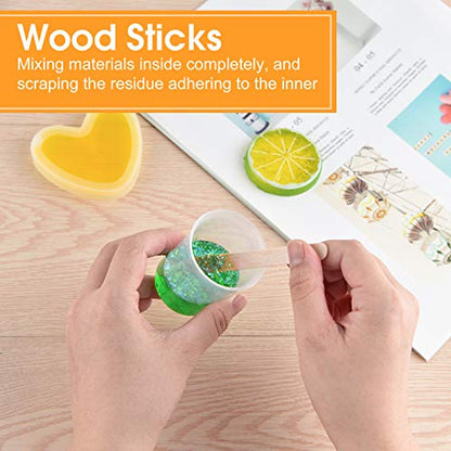 Coopay 100 Pack 60ml/2oz Plastic Graduated Cups Transparent Scale Cups Clear Epoxy Mixing Cylinder with 100 Pack Wooden Stirring Sticks for Resin, Epoxy, Stain, Mixing Paint - size: 60ml