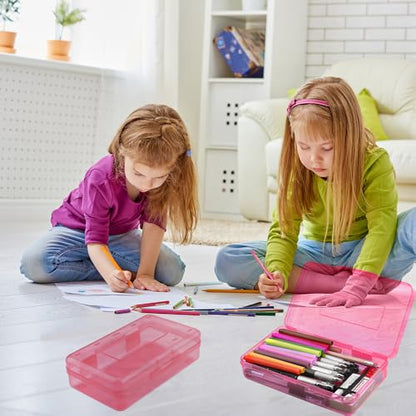 Pencil Box, Clear Pencil Case, Large Capacity Plastic Hard Pencils Case Crayon Box with Snap-Tight Lid Stackable for Kids Adult Student Pens Pencils School Supplies Storage Office Supplies, Pink - color: Pink