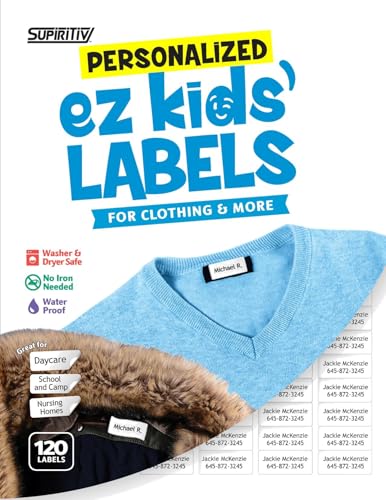 120 Custom Personalized Waterproof Name Labels | Self Stick | Clothing, School, Camp, Nursing, Toys, All Purpose | Ez Kids and All Ages | Washer, Dryer & Dishwasher Safe | No-Iron (No Icon) - color: No Icon